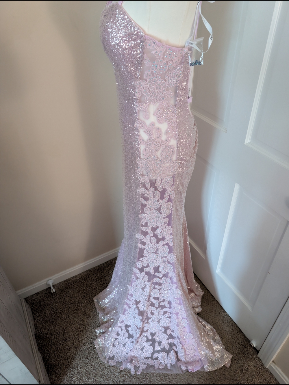NWT Jovani 37648A Ice Pink Sequin & Rhinestone Lace Prom Evening Gown Dress 8 - Picture 3 of 9